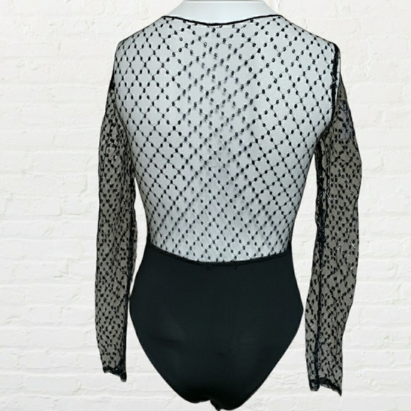 Nasty Gal NWT black mesh metallic bodysuit size 0 - Picture 11 of 13
